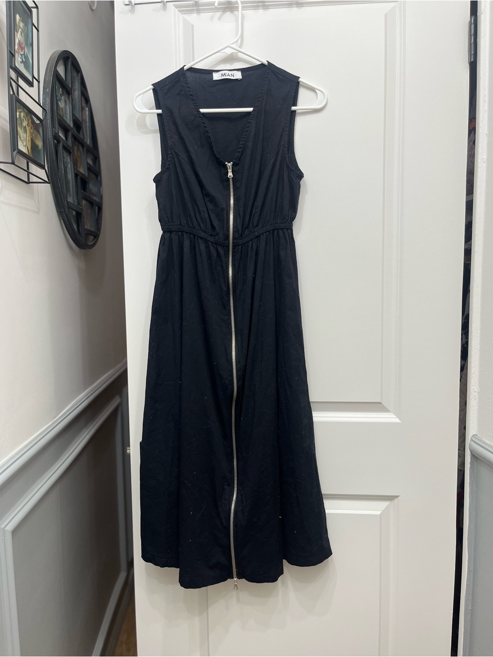 Mian Cotton Black Sleeveless Zip-Front Midi Dress Made in Italy